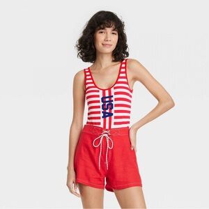 IML USA Stripes Graphic Bodysuit Red & White Striped XXL